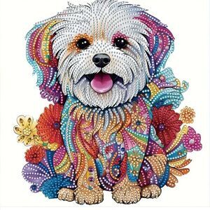 Diamond painting kit,  puppy dog, measures 30 x 30 cm